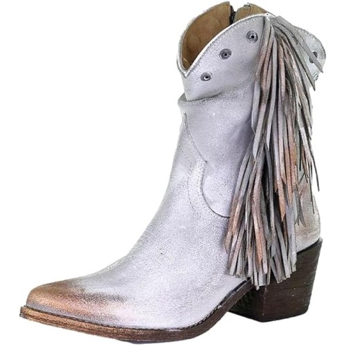 Circle-G-Boots-GREY-STUDS-&-FRINGES-ANKLE-BOOT